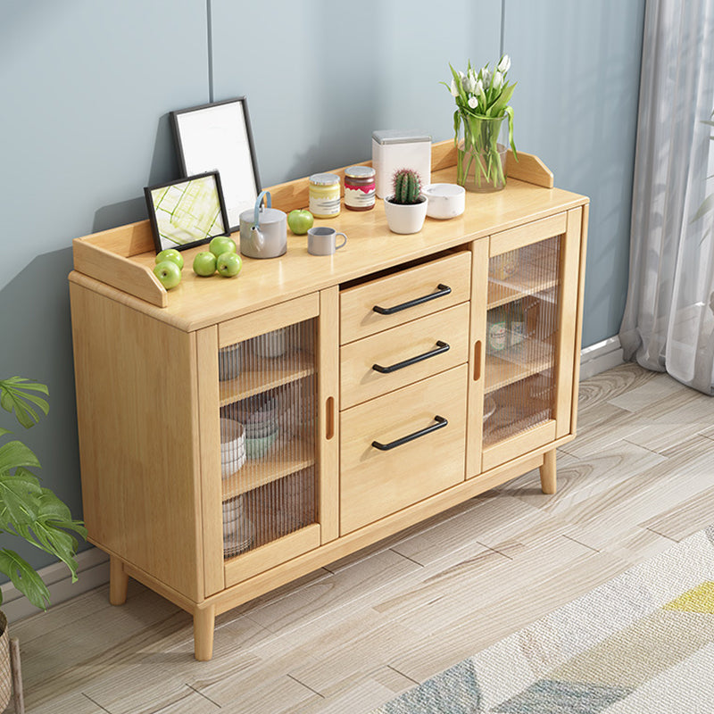 Contemporary Sideboard Solid Wood Dining Buffet with Drawers and Cabinets