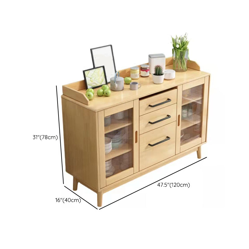 Contemporary Sideboard Solid Wood Dining Buffet with Drawers and Cabinets