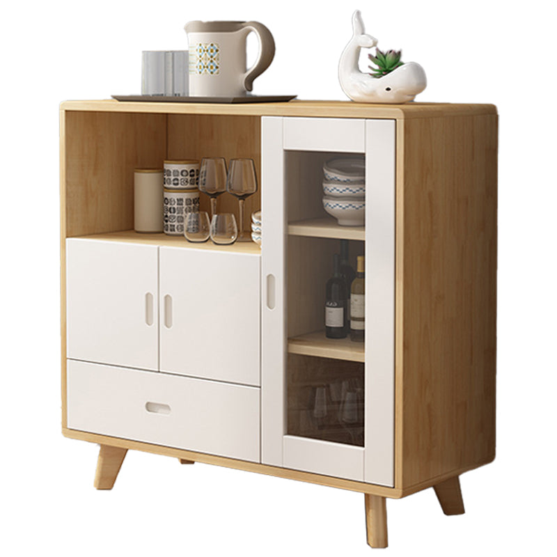 Contemporary Dining Buffet Solid Wood 38.4"H Sideboard with Drawers and Cabinets