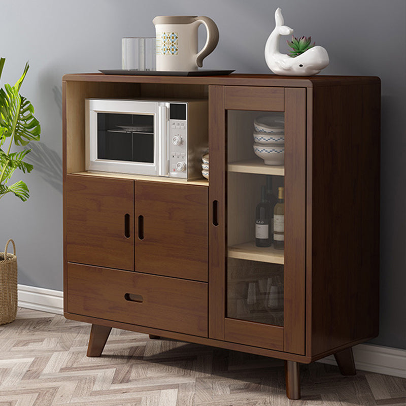 Contemporary Dining Buffet Solid Wood 38.4"H Sideboard with Drawers and Cabinets