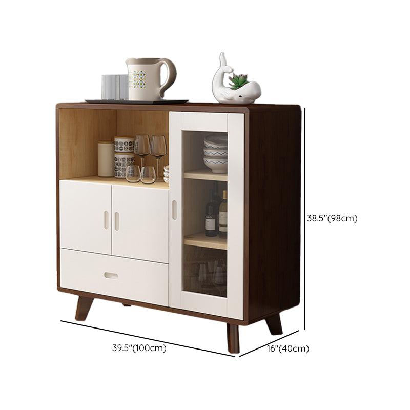 Contemporary Dining Buffet Solid Wood 38.4"H Sideboard with Drawers and Cabinets