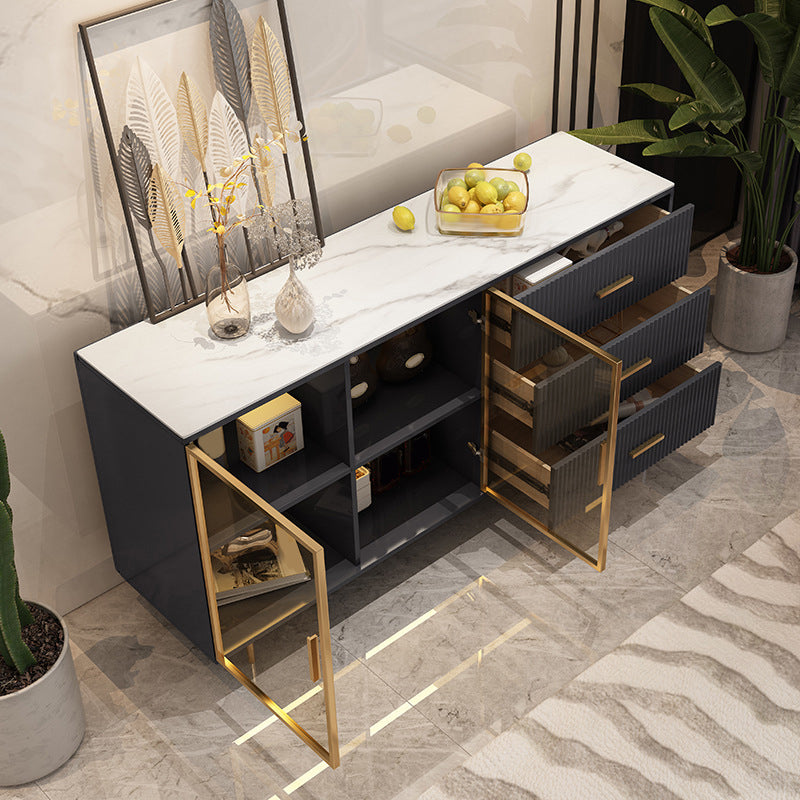 Glam Dining Buffet Stone Sideboard Table with Cabinets and Drawers