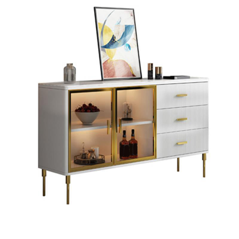 Glam Dining Buffet Stone Sideboard Table with Cabinets and Drawers