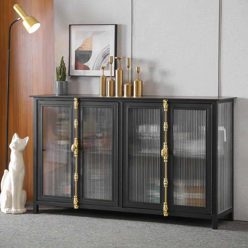 Glam Metal Sideboard Table Black Sideboard Cabinet with Glass Door for Dining Room