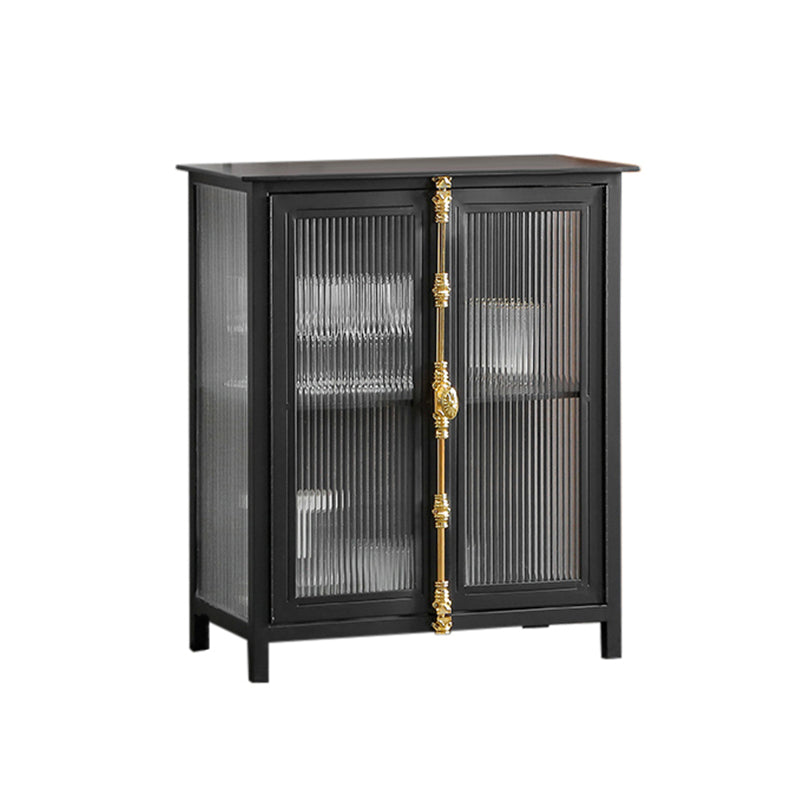 Glam Metal Sideboard Table Black Sideboard Cabinet with Glass Door for Dining Room