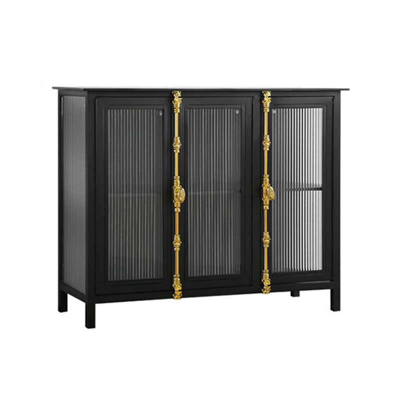 Glam Metal Sideboard Table Black Sideboard Cabinet with Glass Door for Dining Room