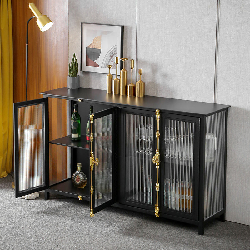 Glam Metal Sideboard Table Black Sideboard Cabinet with Glass Door for Dining Room