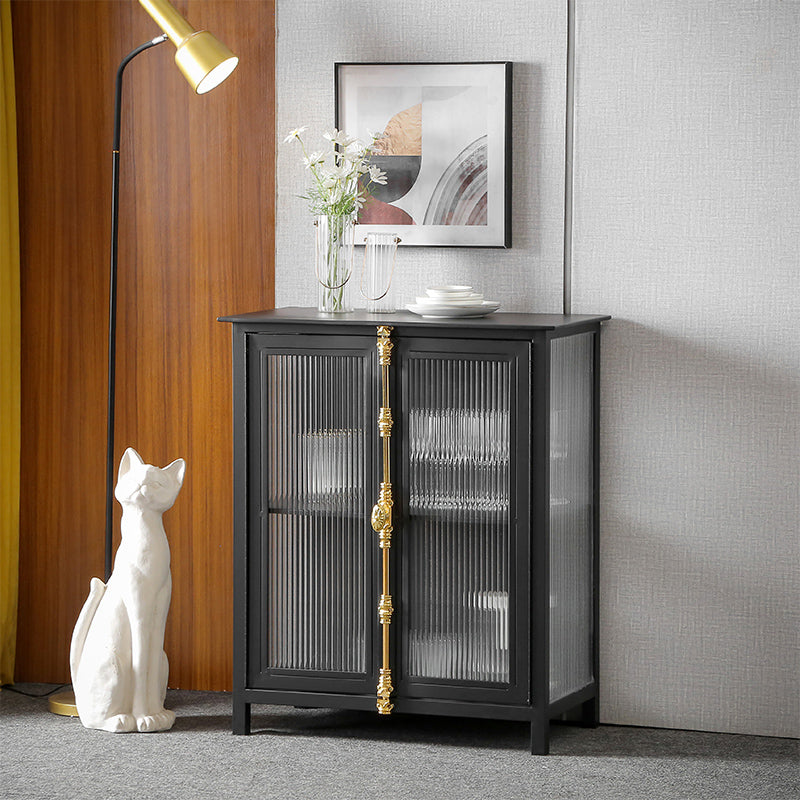 Glam Metal Sideboard Table Black Sideboard Cabinet with Glass Door for Dining Room