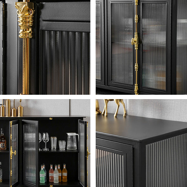 Glam Metal Sideboard Table Black Sideboard Cabinet with Glass Door for Dining Room