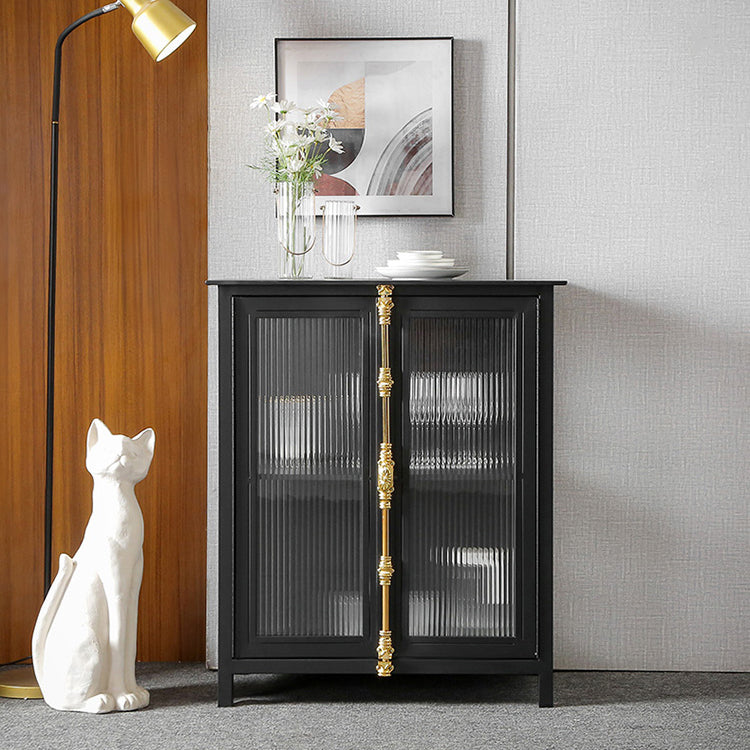 Glam Metal Sideboard Table Black Sideboard Cabinet with Glass Door for Dining Room