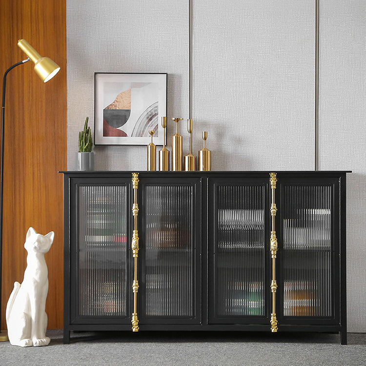 Glam Metal Sideboard Table Black Sideboard Cabinet with Glass Door for Dining Room