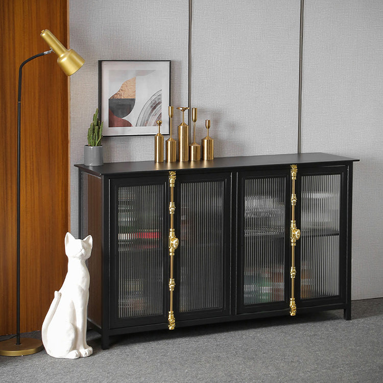 Glam Metal Sideboard Table Black Sideboard Cabinet with Glass Door for Dining Room