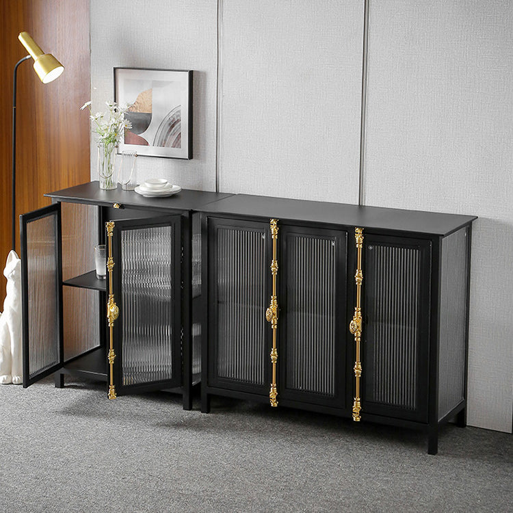 Glam Metal Sideboard Table Black Sideboard Cabinet with Glass Door for Dining Room