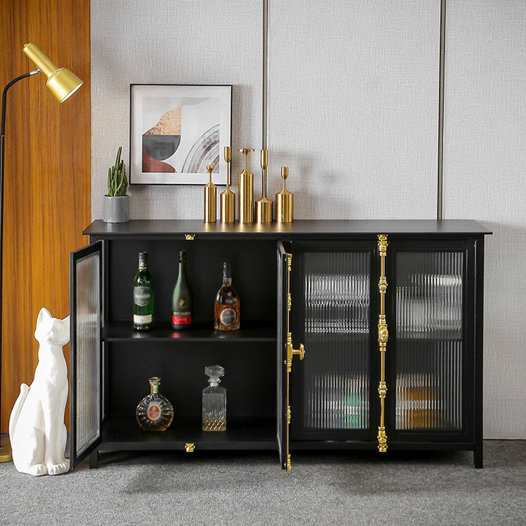 Glam Metal Sideboard Table Black Sideboard Cabinet with Glass Door for Dining Room