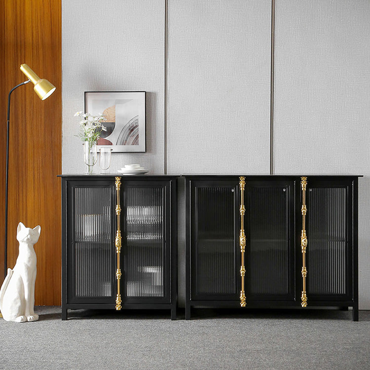 Glam Metal Sideboard Table Black Sideboard Cabinet with Glass Door for Dining Room