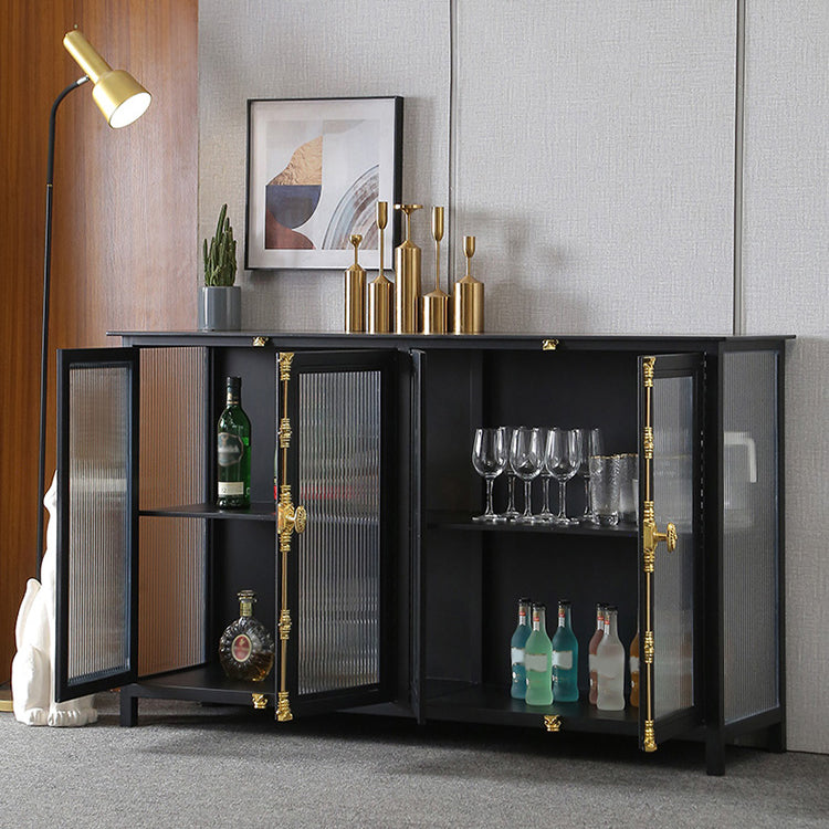 Glam Metal Sideboard Table Black Sideboard Cabinet with Glass Door for Dining Room