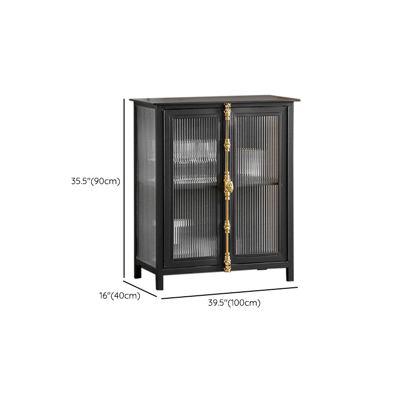 Glam Metal Sideboard Table Black Sideboard Cabinet with Glass Door for Dining Room