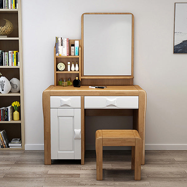 Traditional Make-up Vanity Solid Wood Double Drawers Mirror Dressing Table