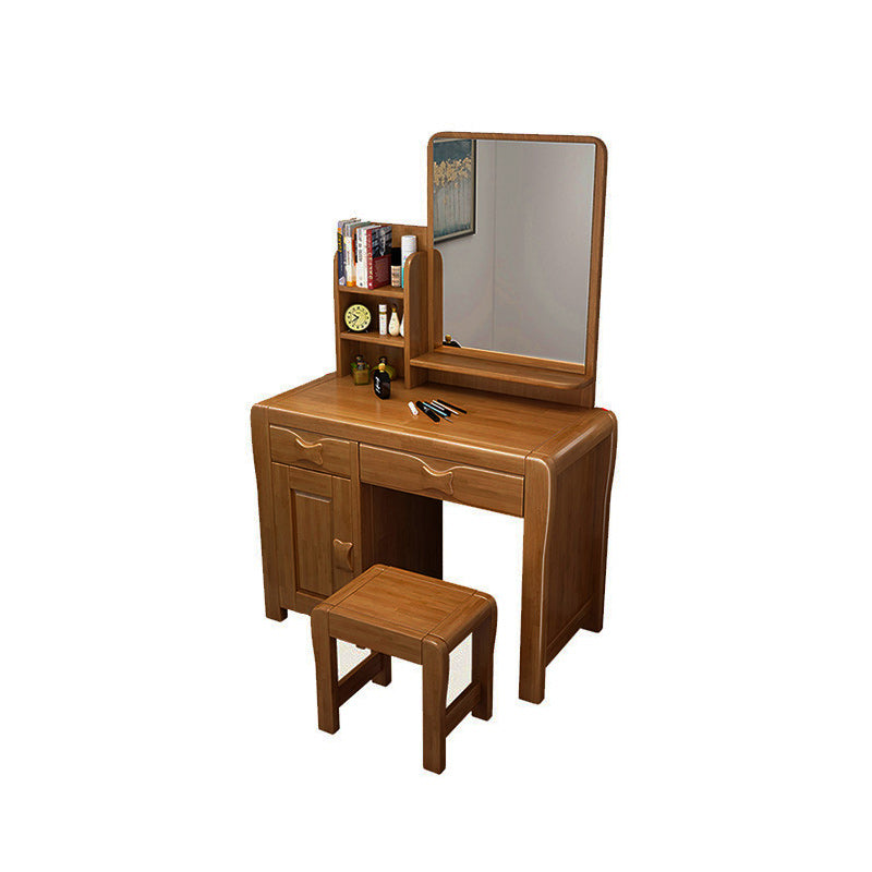 Traditional Make-up Vanity Solid Wood Double Drawers Mirror Dressing Table