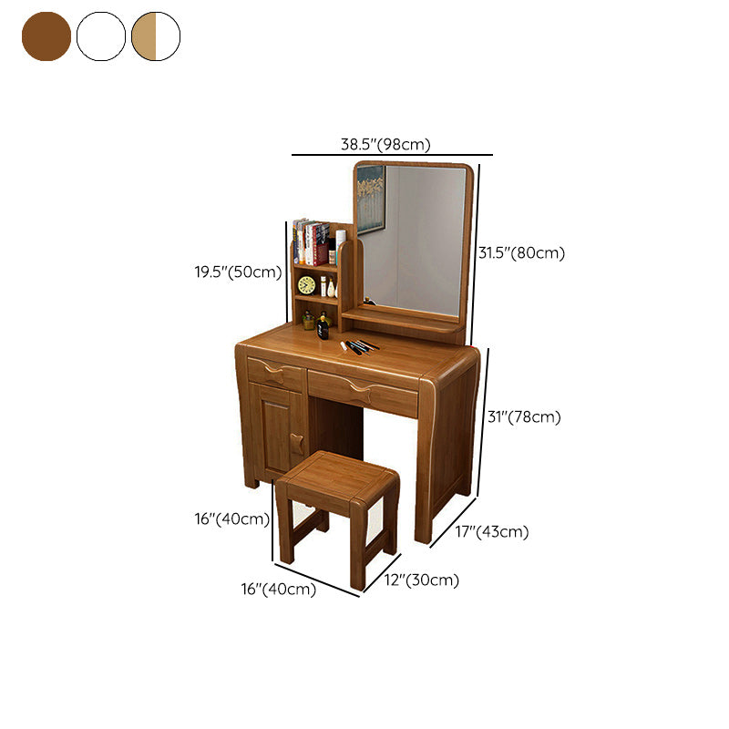 Traditional Make-up Vanity Solid Wood Double Drawers Mirror Dressing Table