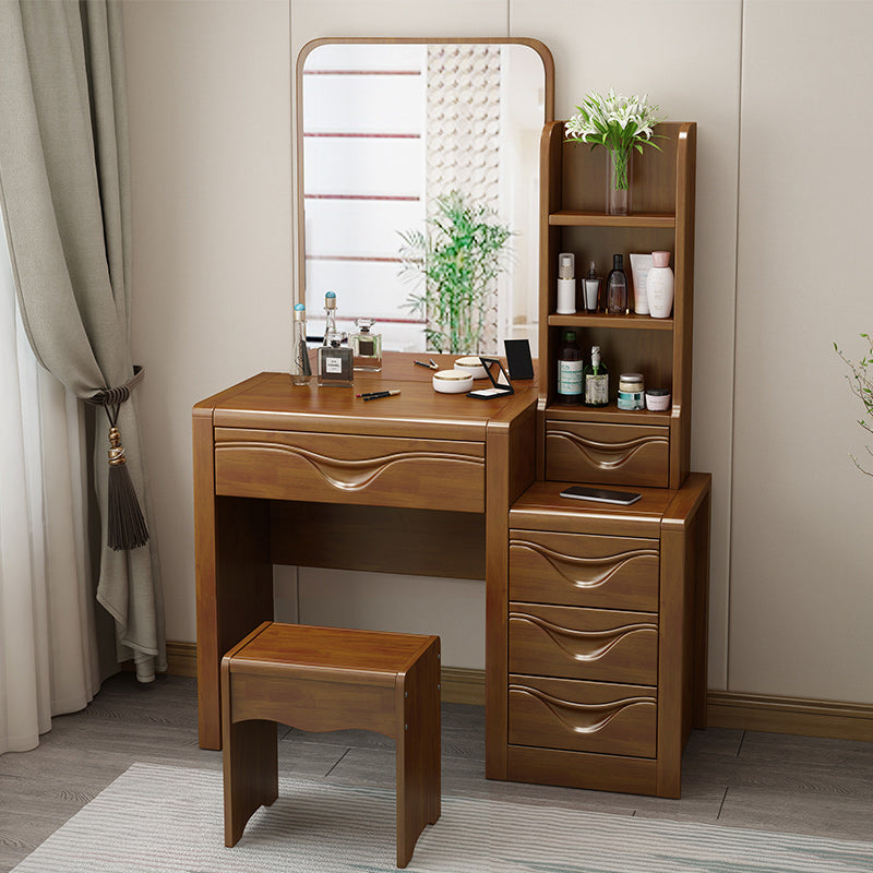 Traditional Solid Wood Vanity Makeup Table with Drawers and Mirror