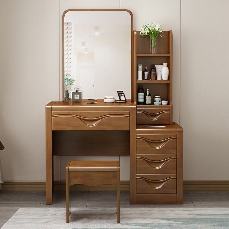 Traditional Solid Wood Vanity Makeup Table with Drawers and Mirror