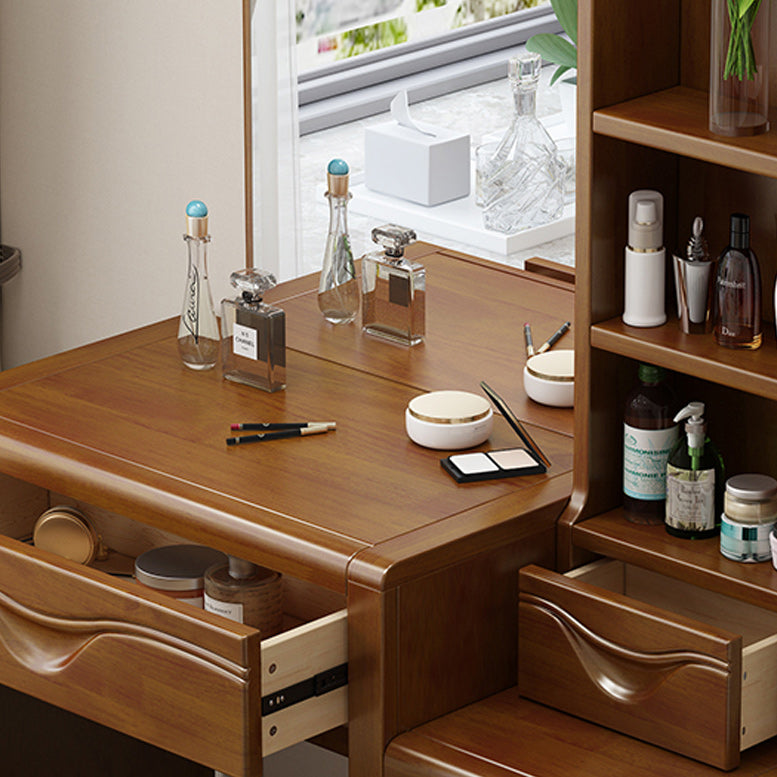 Traditional Solid Wood Vanity Makeup Table with Drawers and Mirror