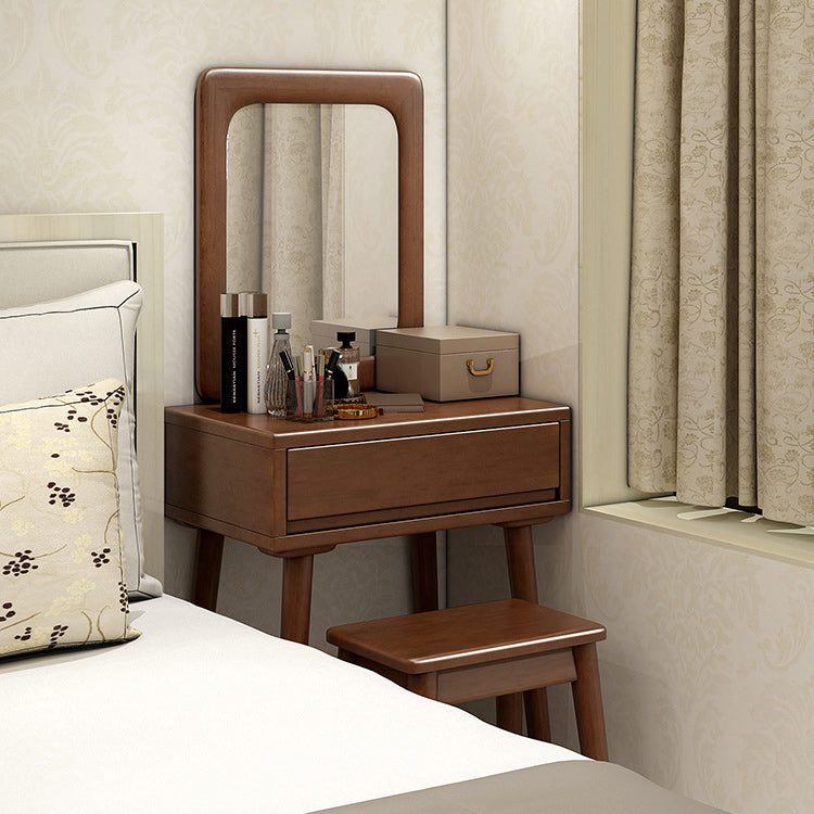 Scandinavian Solid Wood Dressing Table Make-up Vanity with Drawer and Mirror