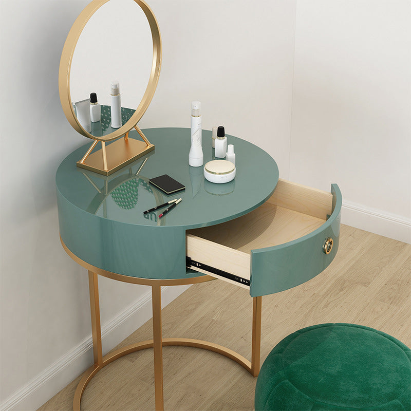 Glam Style 1- Drawer Wood Makeup Table Vanity Stool in Green