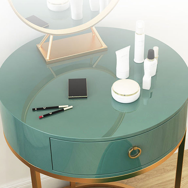 Glam Style 1- Drawer Wood Makeup Table Vanity Stool in Green