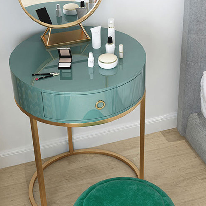 Glam Style 1- Drawer Wood Makeup Table Vanity Stool in Green