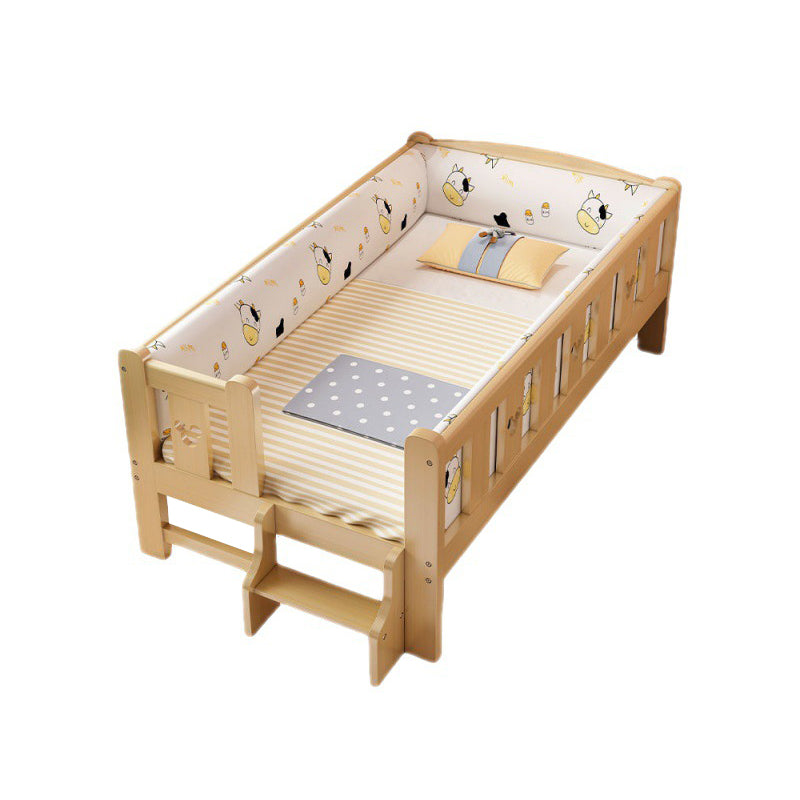 Natural Wood Slat Kids Bed Upholstered Mattress Included Bed with Detachable Guardrails