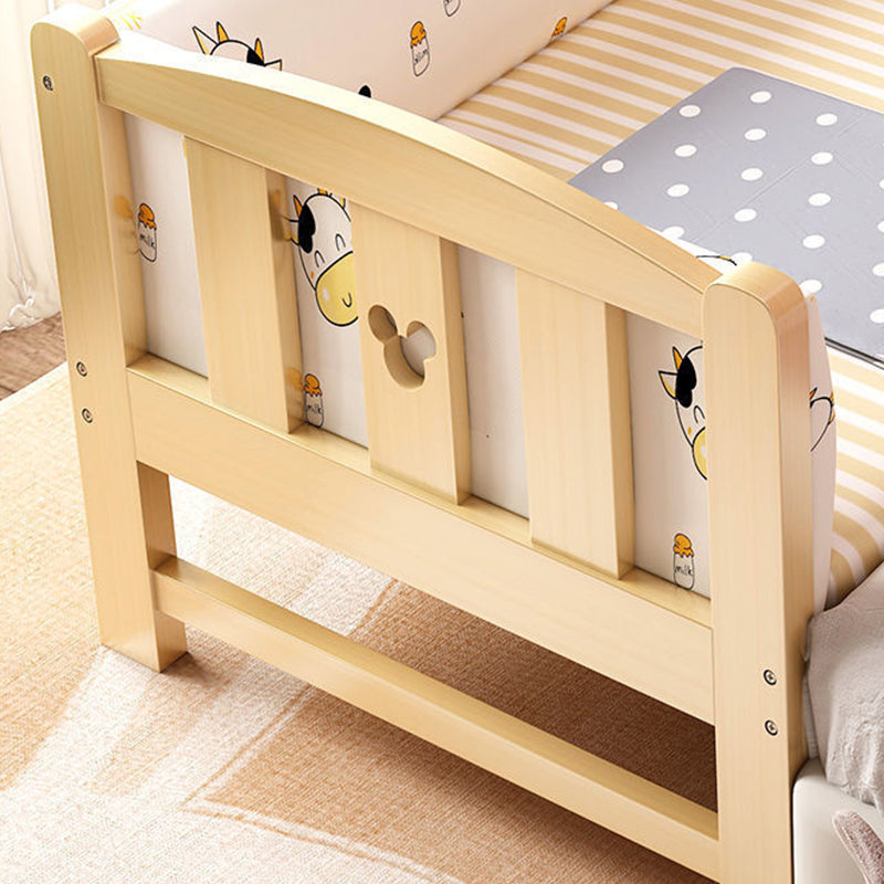 Natural Wood Slat Kids Bed Upholstered Mattress Included Bed with Detachable Guardrails