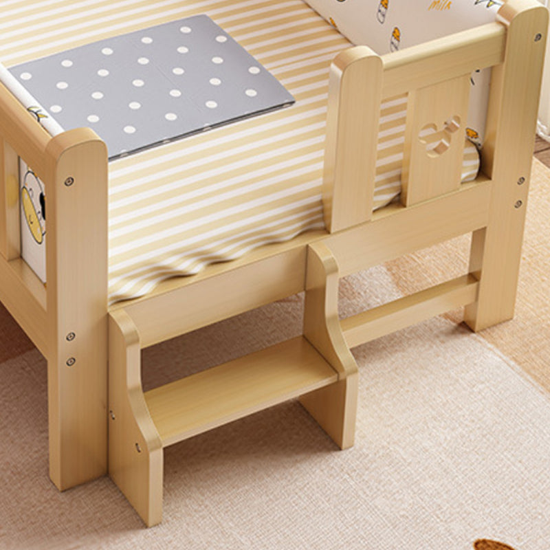 Natural Wood Slat Kids Bed Upholstered Mattress Included Bed with Detachable Guardrails