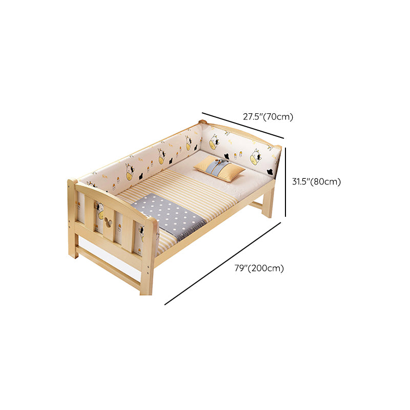 Natural Wood Slat Kids Bed Upholstered Mattress Included Bed with Detachable Guardrails