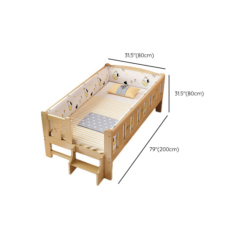 Natural Wood Slat Kids Bed Upholstered Mattress Included Bed with Detachable Guardrails