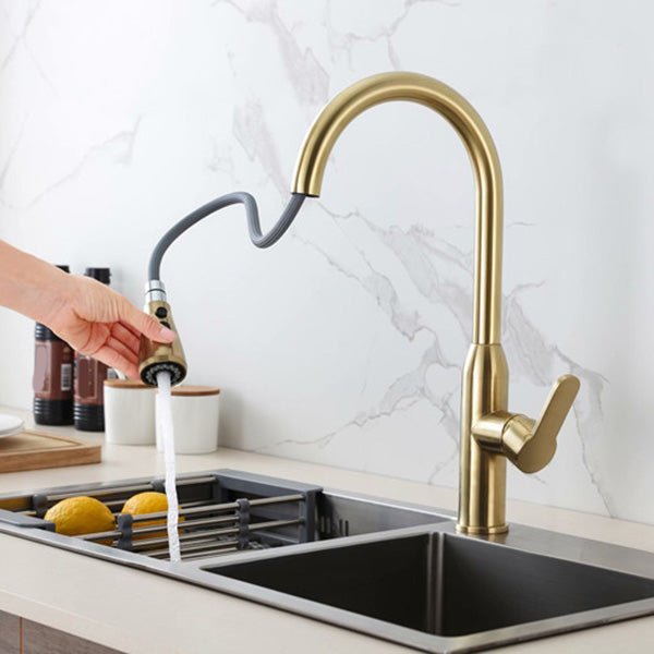 Modern Copper Kitchen Sink Faucet Single Handle High Arc Retractable Kitchen Faucet