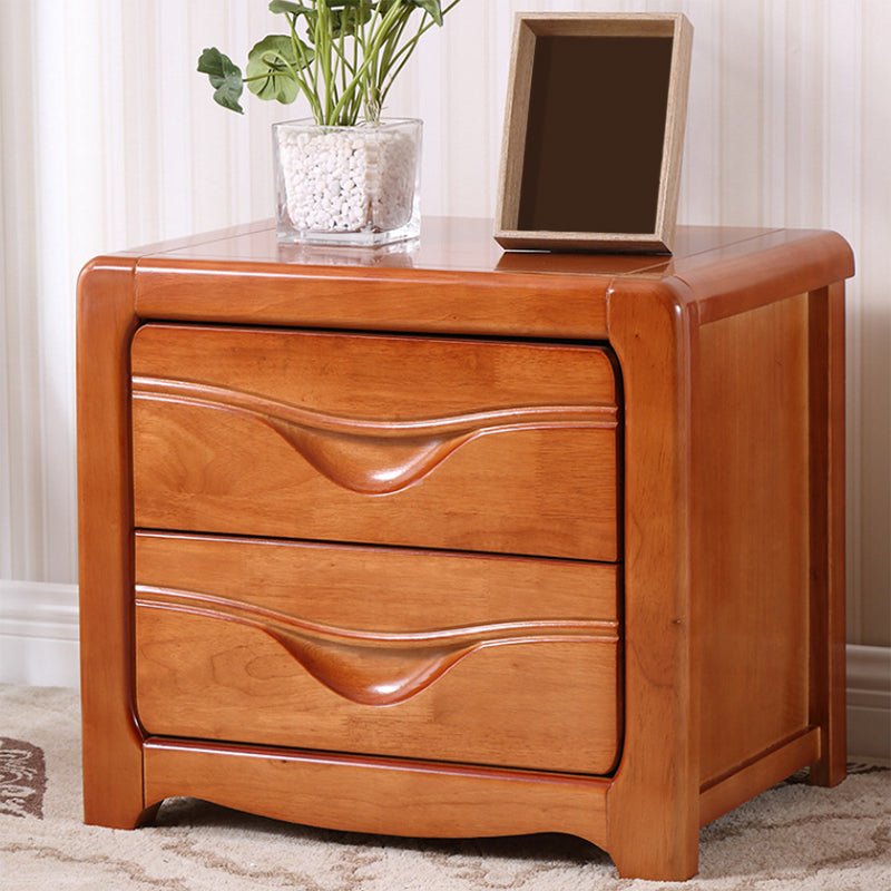 2 Drawers Solid Wood Nightstand Contemporary Oak Night Table