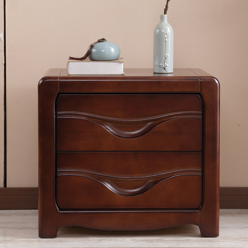 2 Drawers Solid Wood Nightstand Contemporary Oak Night Table