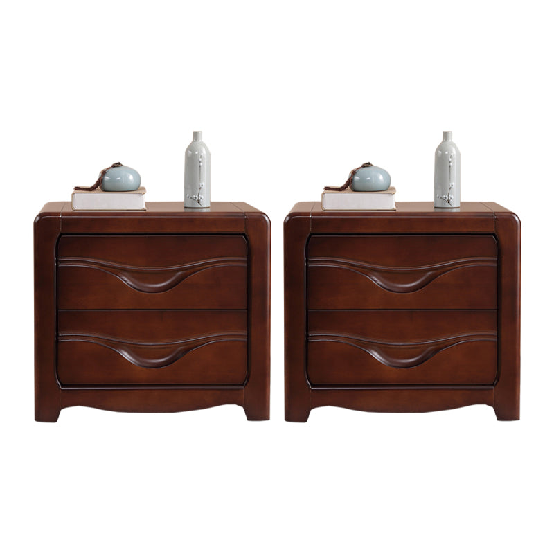 2 Drawers Solid Wood Nightstand Contemporary Oak Night Table