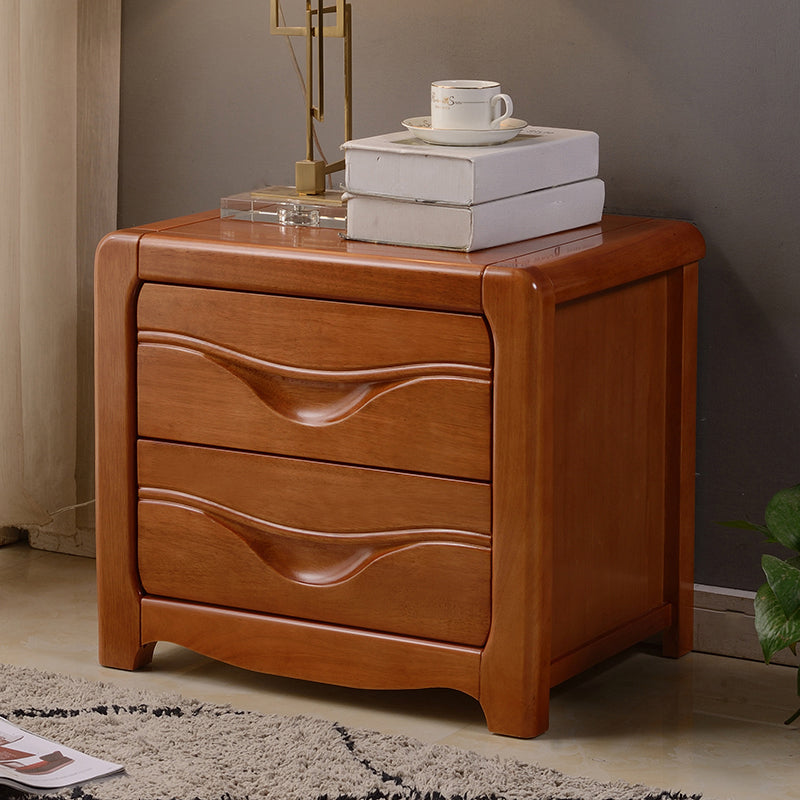 2 Drawers Solid Wood Nightstand Contemporary Oak Night Table