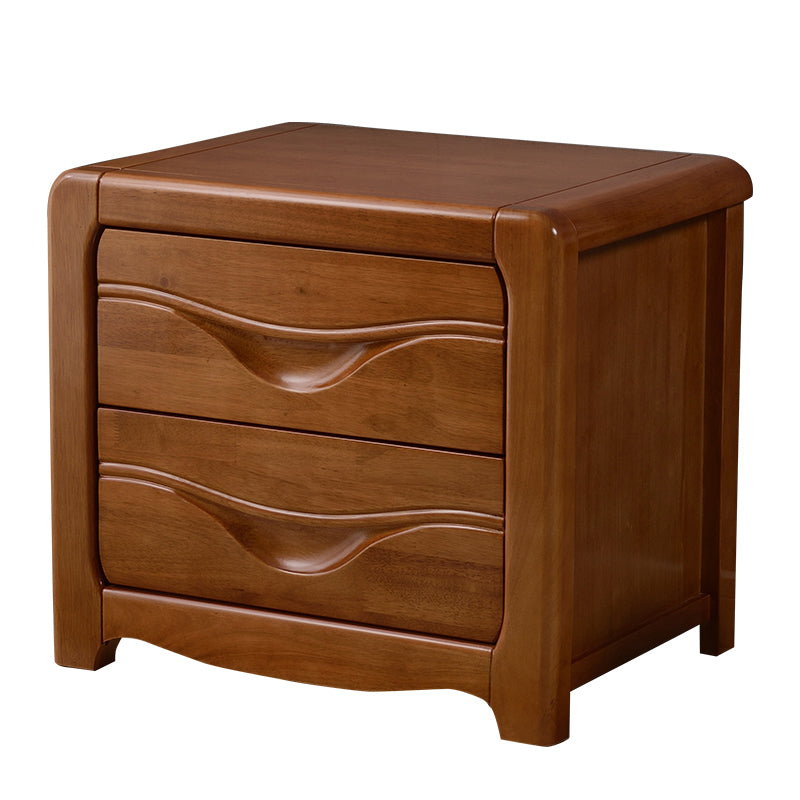 2 Drawers Solid Wood Nightstand Contemporary Oak Night Table