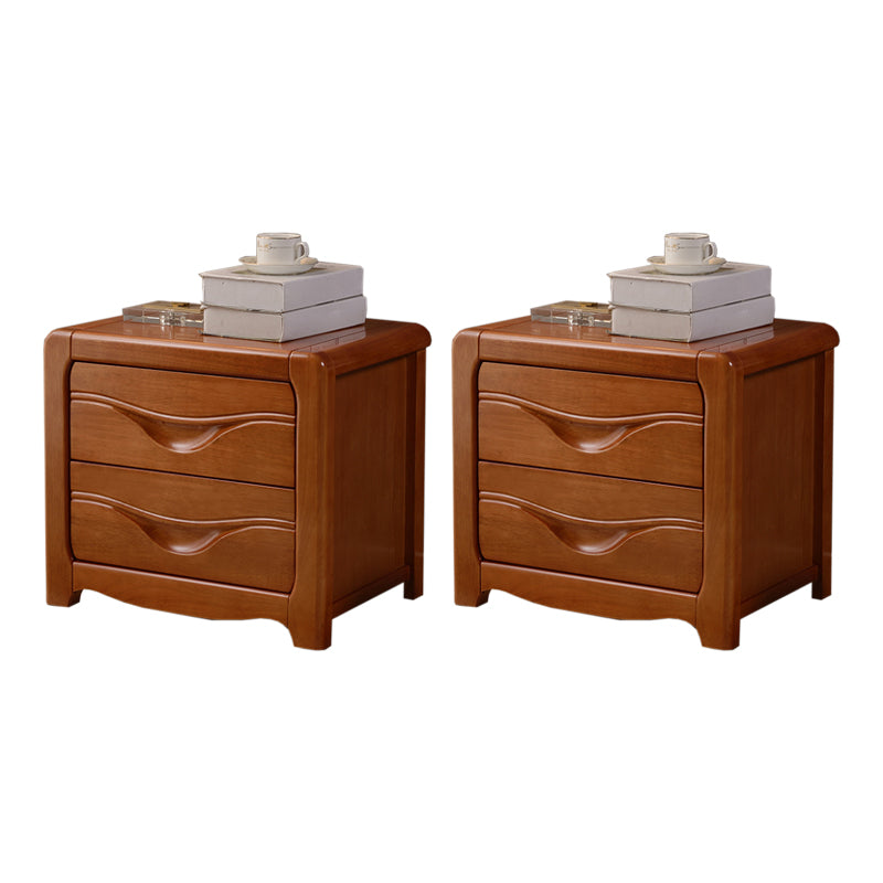 2 Drawers Solid Wood Nightstand Contemporary Oak Night Table