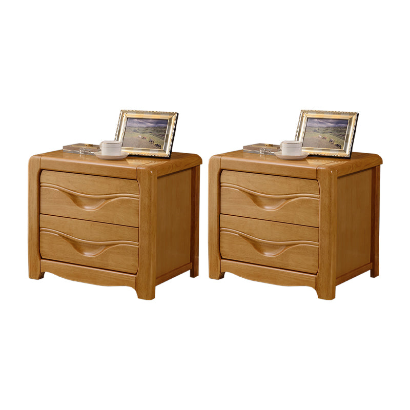 2 Drawers Solid Wood Nightstand Contemporary Oak Night Table