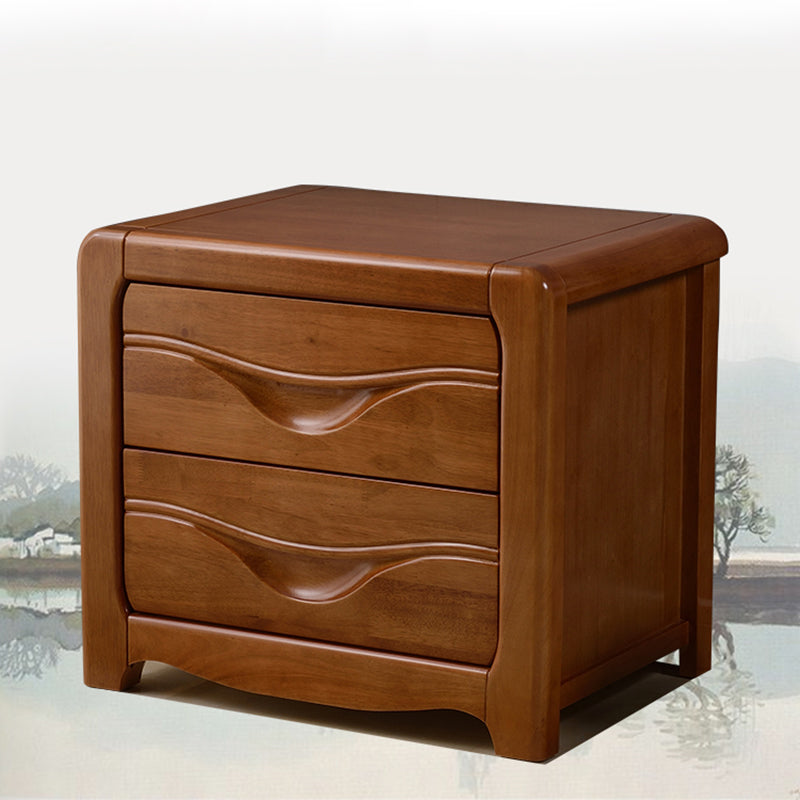 2 Drawers Solid Wood Nightstand Contemporary Oak Night Table