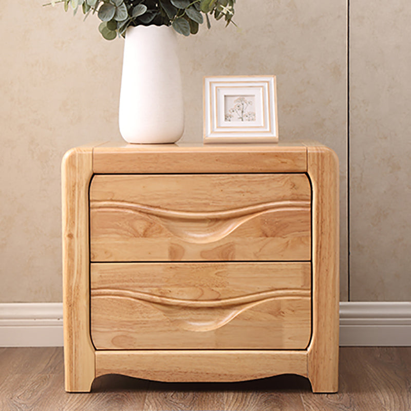 2 Drawers Solid Wood Nightstand Contemporary Oak Night Table