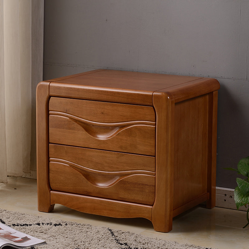 2 Drawers Solid Wood Nightstand Contemporary Oak Night Table