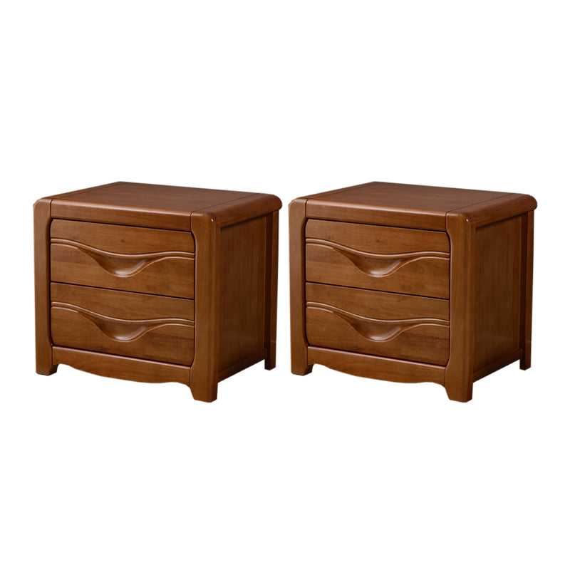 2 Drawers Solid Wood Nightstand Contemporary Oak Night Table