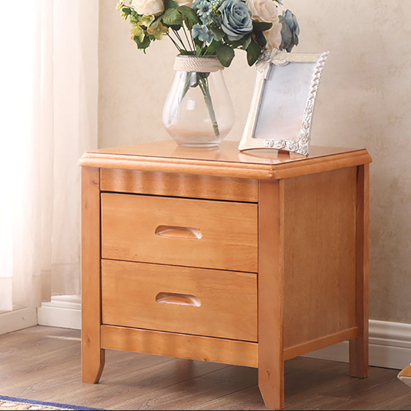 2 Drawers Solid Wood Nightstand Contemporary Oak Night Table