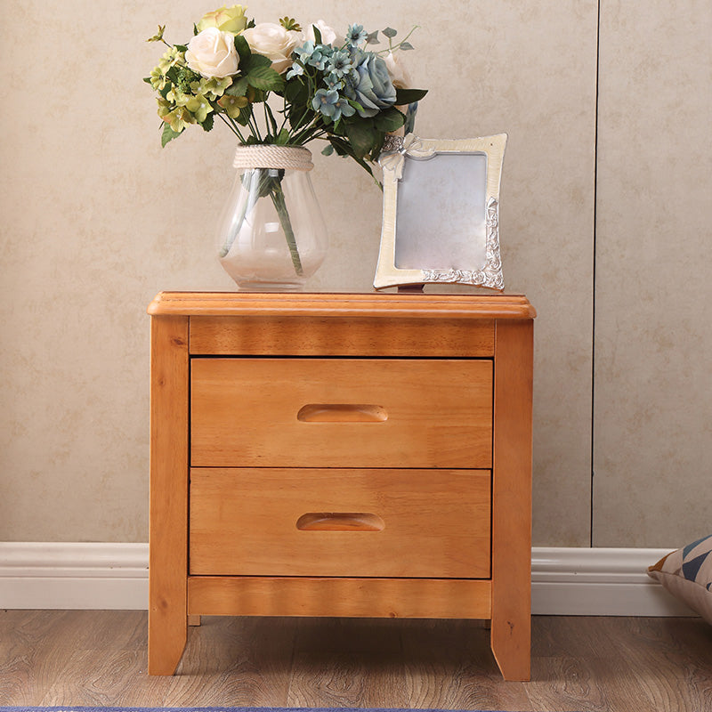 2 Drawers Solid Wood Nightstand Contemporary Oak Night Table